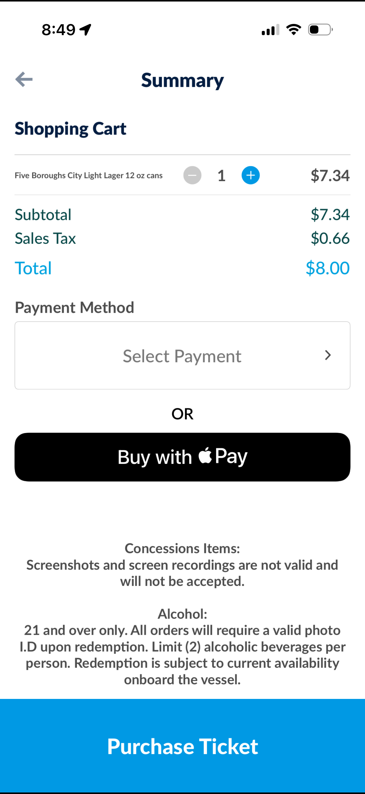 NYC-ferry checkout screenshot